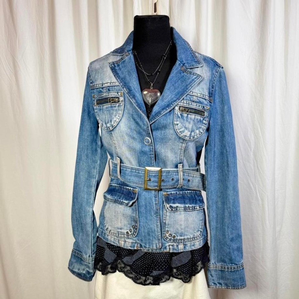 Y2K Trend Jeans Belted‎ Denim Jacket – Women's S/M